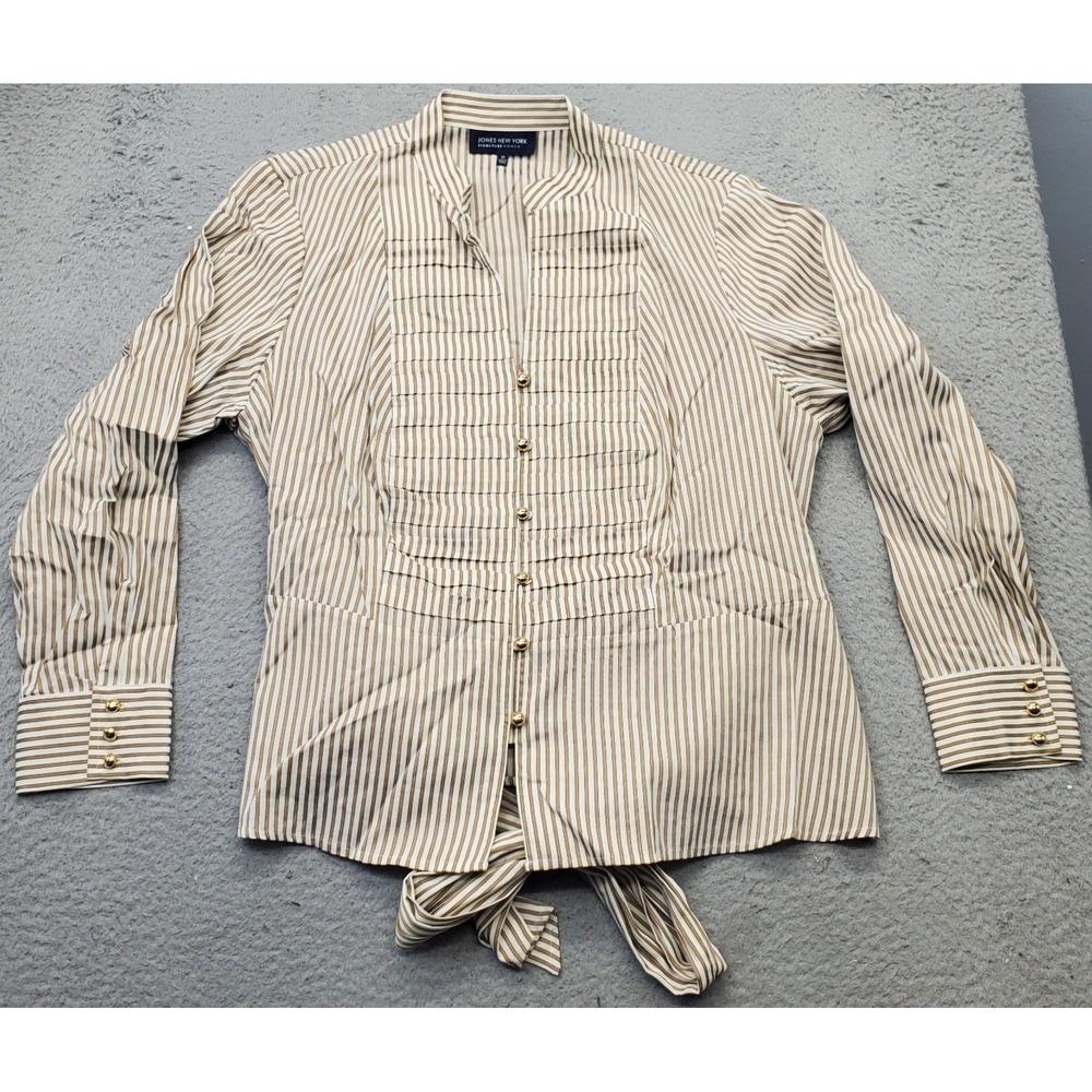 Jones New‎ York Shirt Womens 2X Multi Striped Long Sleeve Tie Back Button Front